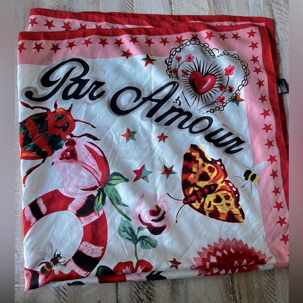 GUCCI L' AVEUGLE PAR AMOUR Red Snake Butterfly SILK Scarf ITALY